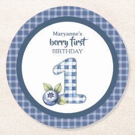 Child's Blueberry Berry First Birthday Underlägg Papper Rund