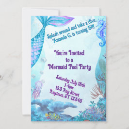 Child's Mermaid Birthday Double Sided Invitation Inbjudningar