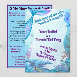 Child's Mermaid Birthday Double Sided Invitation Inbjudningar