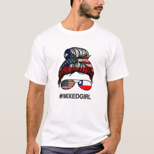 Chile American Flagga - USA Chilean Messy Bun T Shirt