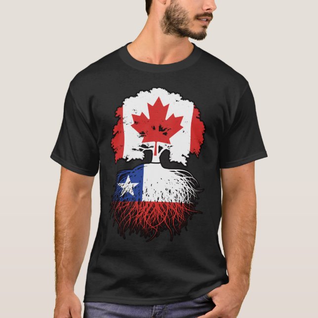 Chile Chile Canadian Canada Träd Roots Flagga T Shirt (Framsida)