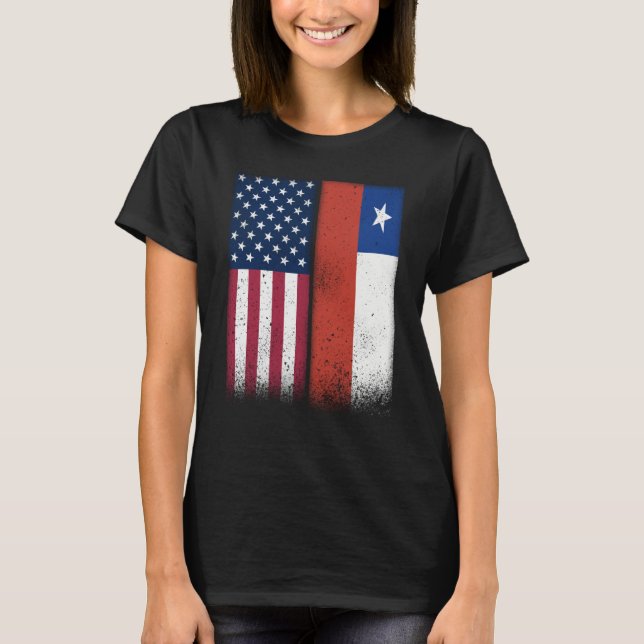 Chile Chilean American Flags Proud USA Chile T Shirt (Framsida)
