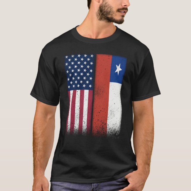 Chile Chilean American Flags Proud USA Chile T Shirt (Framsida)