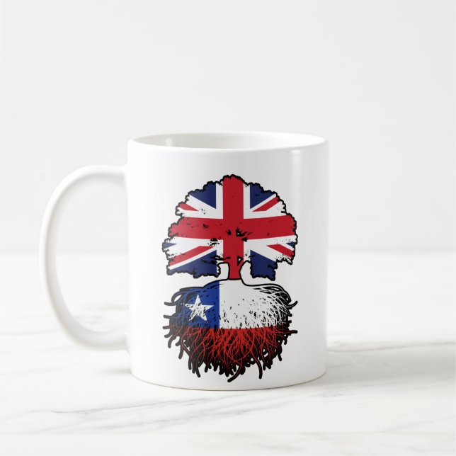 Chile Chillean British UK Träd Roots Flagga Kaffemugg (Vänster)