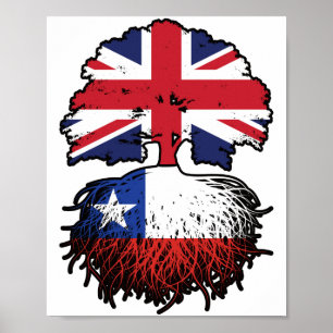Chile Chillean British UK Träd Roots Flagga Poster