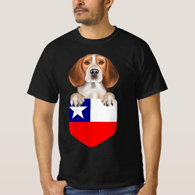 Chile Flag Beagle Dog In Pocket T-Shirt|Halloween T Shirt (Framsida)