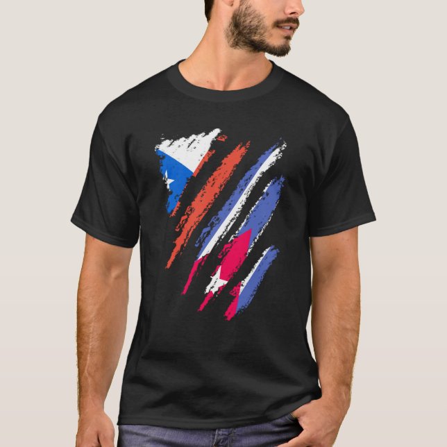 Chile Flag Cuba Grown Patriot Country Stripes T Shirt (Framsida)