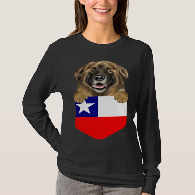 Chile Flag Leonberger Dog In Pocket T Shirt (Framsida)