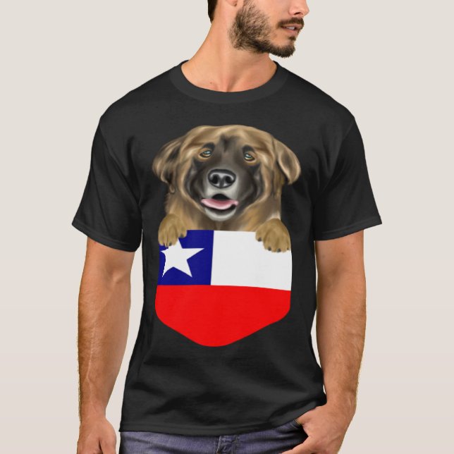 Chile Flag Leonberger Dog In Pocket T Shirt (Framsida)
