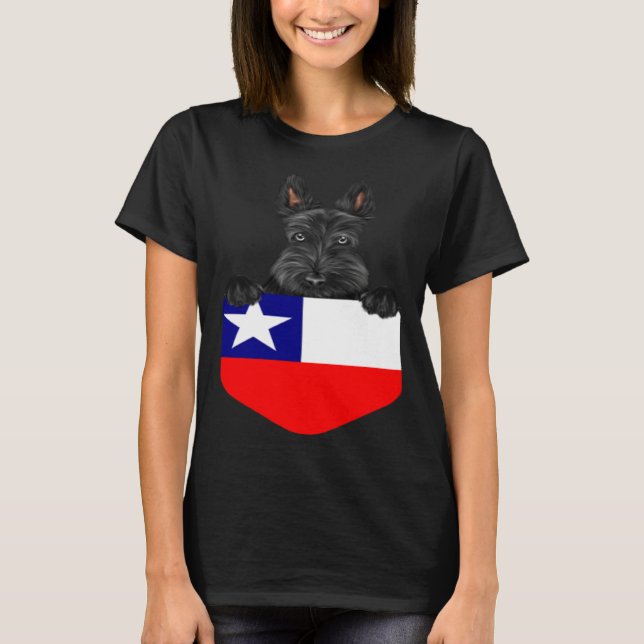 Chile Flag Scottish Terrier Dog In Pocket T Shirt (Framsida)