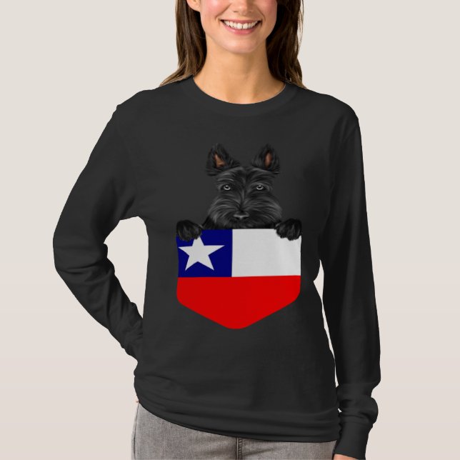 Chile Flag Scottish Terrier Dog In Pocket T Shirt (Framsida)