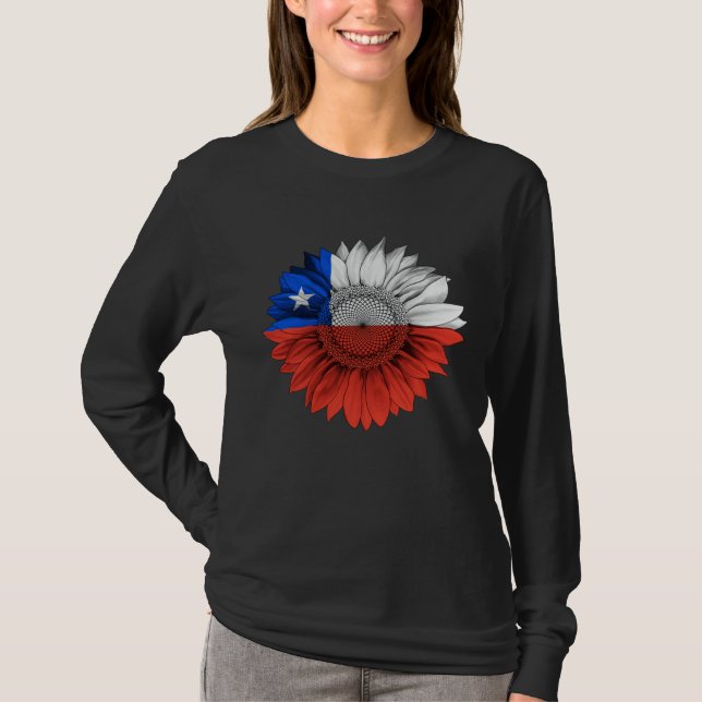 Chile Flag Sunflower Chilean Roots Proud Patriotic T Shirt (Framsida)