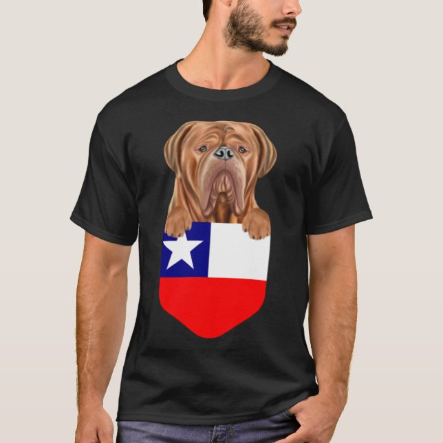 Chile Flagga Dogues de Bordeaux Hund in Pocket T Shirt (Framsida)