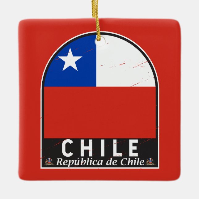 Chile Flagga Emblem Distress Vintage Julgransprydnad Keramik (Framsida)