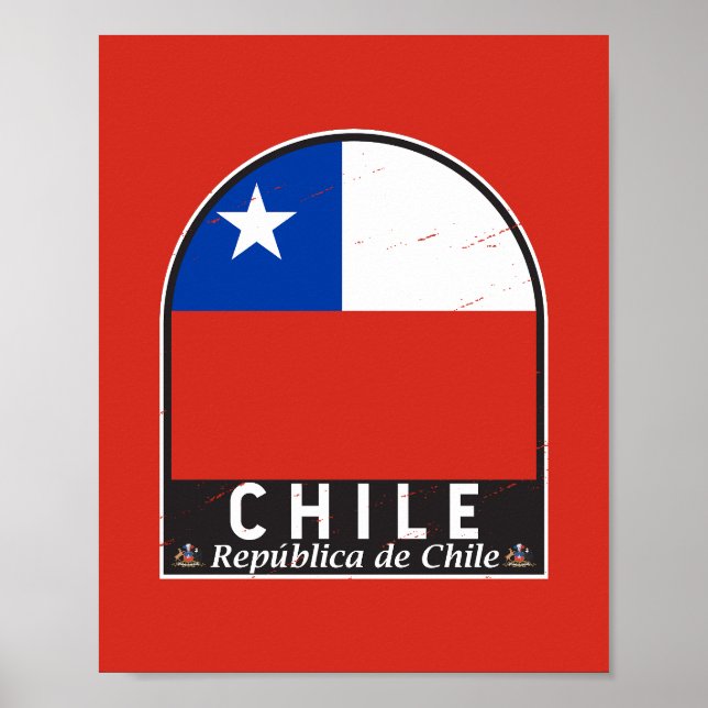 Chile Flagga Emblem Distress Vintage Poster (Framsidan)
