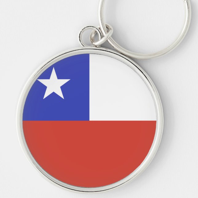 Chile Flagga Emblem Rund Silverfärgad Nyckelring (Framsidan)