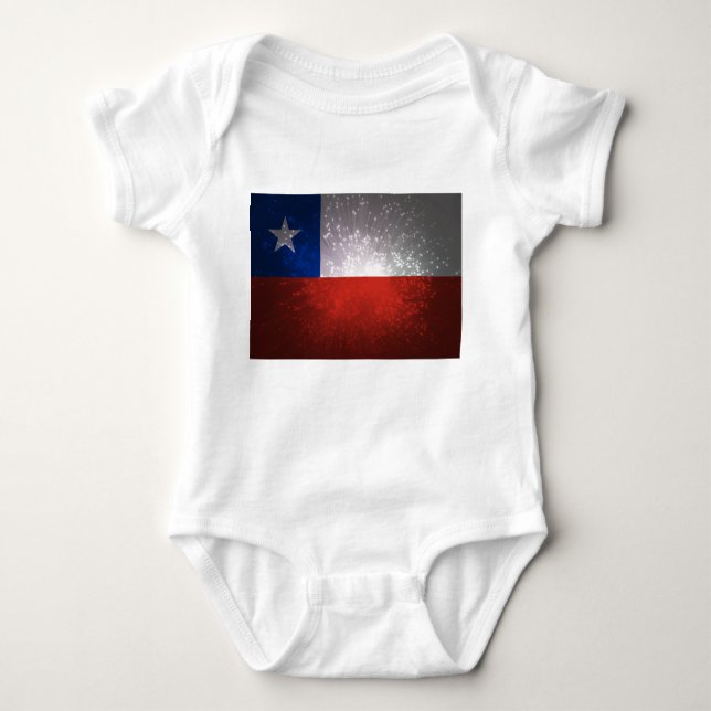 Chile Flagga Fireworks Tee Shirt (Framsida)