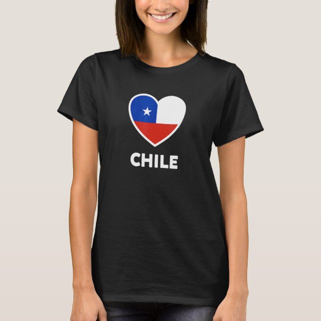 Chile Flagga Heart T Shirt (Framsida)