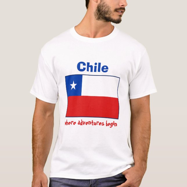 Chile flagga + Karta + TextT-tröja Tröja (Framsida)