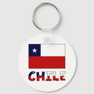 Chile Flagga och Namn i Färg Nyckelring