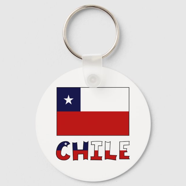 Chile Flagga och Namn i Färg Nyckelring (Framsida)