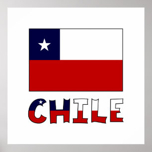 Chile Flagga och Namn i Färg Poster