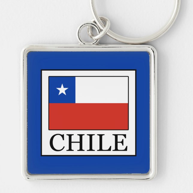 Chile Fyrkantig Silverfärgad Nyckelring (Framsidan)