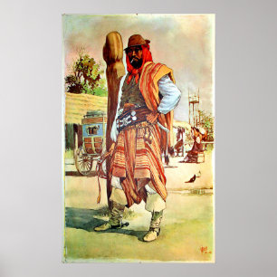 Chile, gauchos, man i traditionell dräkt poster