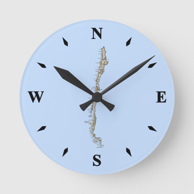 Chile Karta Clock Rund Klocka (Framsida)