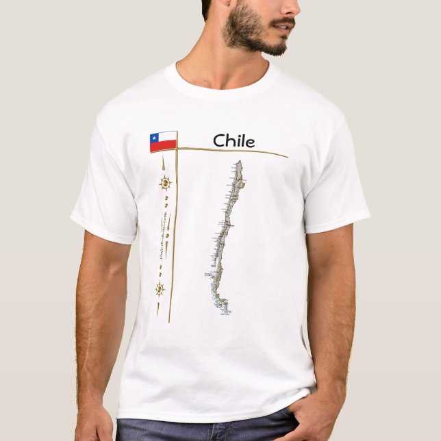 Chile Karta + Flagga + avdelning T-skirt T-shirt (Framsida)