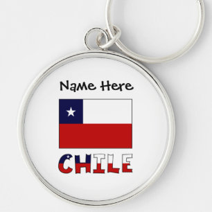Chile och Chiles Flagga Personlig Rund Silverfärgad Nyckelring