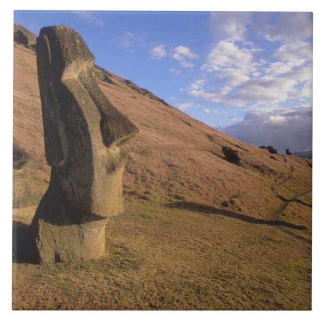Chile, ön Påsk. Hillside med Moai Kakelplatta (Framsidan)