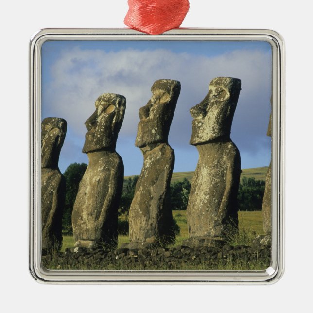 Chile, Påsk, Rapa Nui, Ahu Akivi Julgransprydnad Metall (Framsidan)