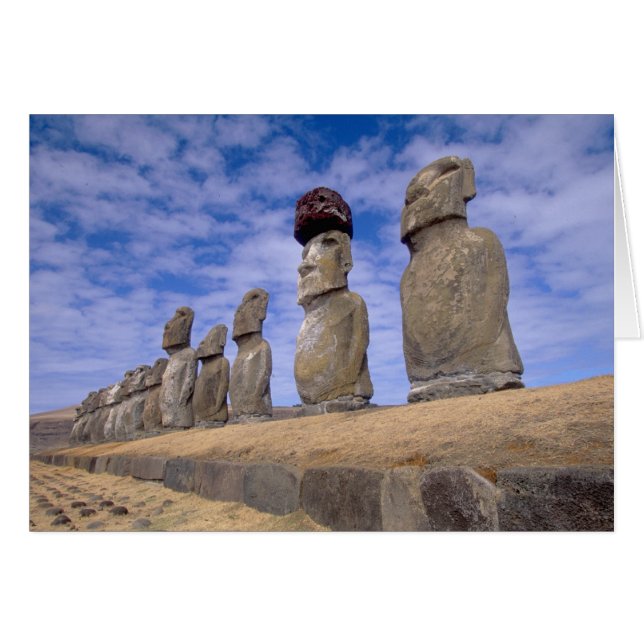 Chile, Påskön. De 15 Moais vid Ahu Hälsningskort (Framsidan Horizontal)
