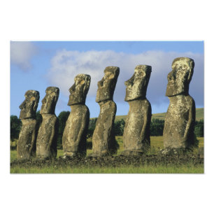 Chile, Påskön, Rapa Nui, Ahu Akivi Fototryck