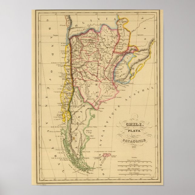 Chile, Plata och Patagonia Poster (Framsidan)