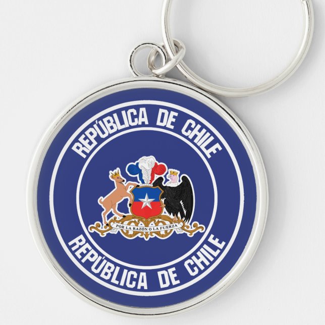 Chile Round Emblem Rund Silverfärgad Nyckelring (Framsidan)