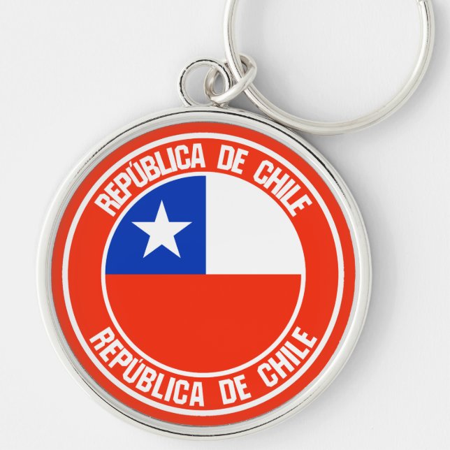 Chile Round Emblem Rund Silverfärgad Nyckelring (Framsidan)