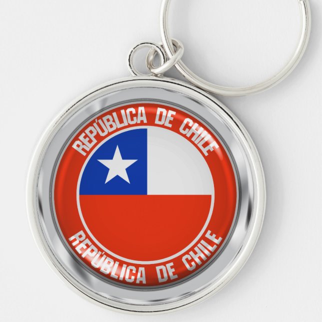Chile Round Emblem Rund Silverfärgad Nyckelring (Framsidan)