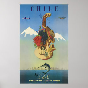 Chile Scandinavian Luft Vintage resor Art Poster