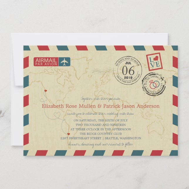 CHILE/SEATTLE WA USA Airmail | Bröllop Inbjudningar (Framsida)