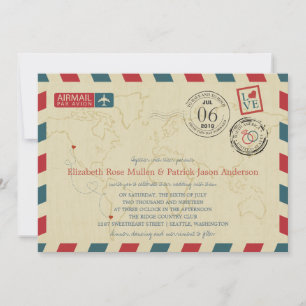 CHILE/SEATTLE WA USA Airmail Bröllop Inbjudningar