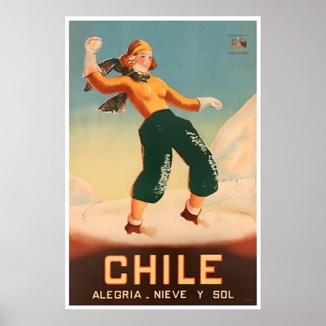 Chile Skidposter Chilensk Reskonst Lycka Snö Poster (Framsidan)