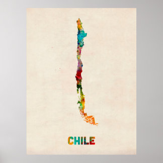 Chile Watercolor Karta Poster