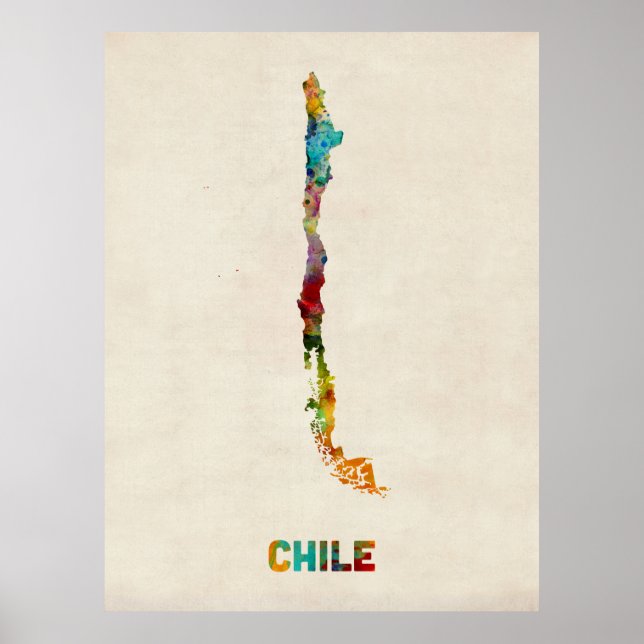 Chile Watercolor Karta Poster (Framsidan)