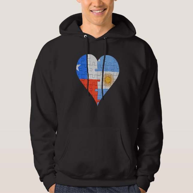 Chilean Argentinian Flagga Heart Hoodie (Framsida)