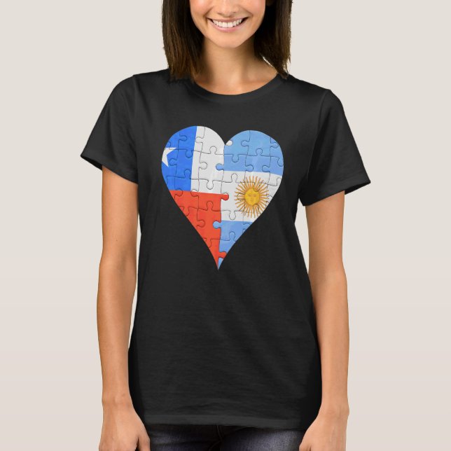 Chilean Argentinian Flagga Heart T Shirt (Framsida)