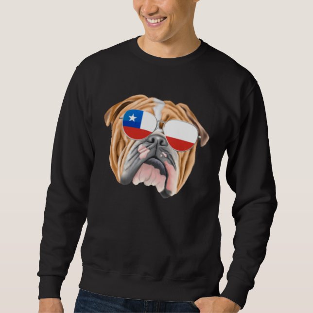 Chilean Flag Bulldog Dog Chile Pocket Lång Ärmad Tröja (Framsida)