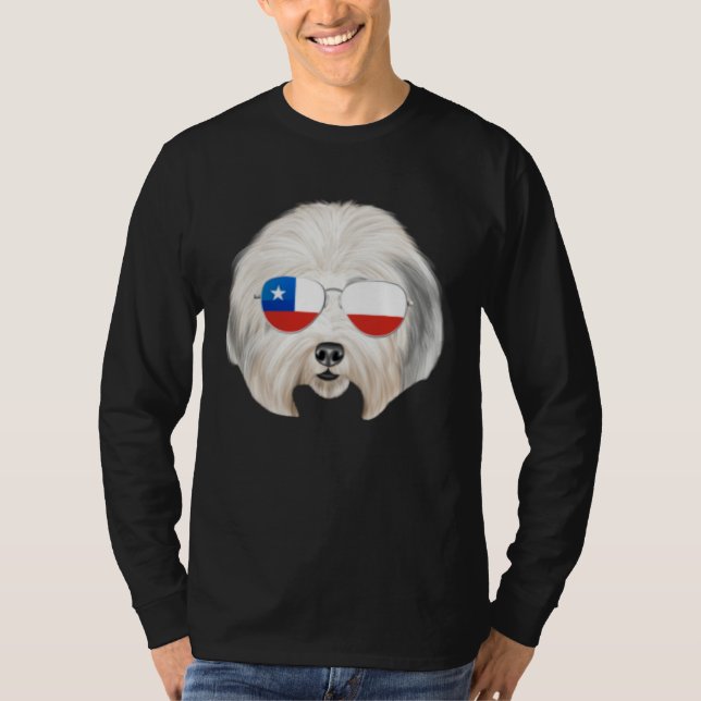 Chilean Flag Old English Sheepdog Dog Chile Pocket T Shirt (Framsida)