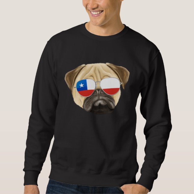 Chilean Flag Pug Dog Chile Pocket Lång Ärmad Tröja (Framsida)